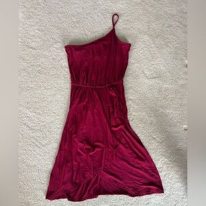 Ann Taylor One-Shoulder Strappy Dress in Deep Red